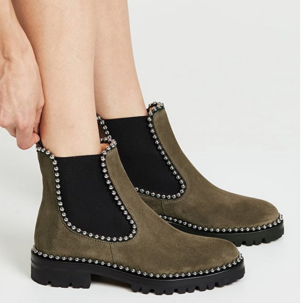 NEW ALEXANDER WANG Studded Ankle Boots Sage Green EU 35.5